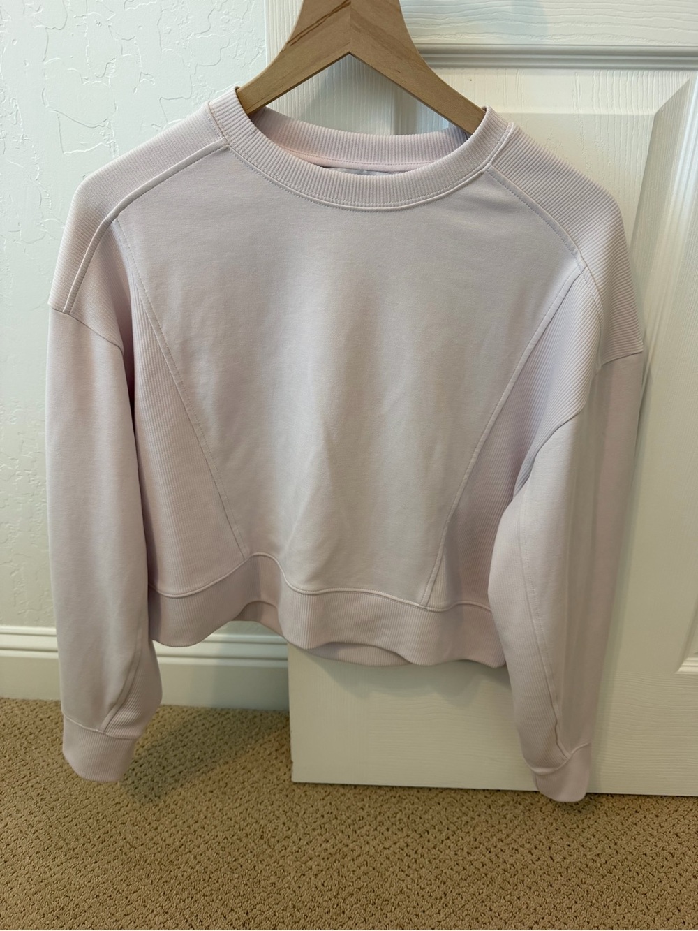 Women's Athleta Seasoft Ribbed Cropped Crewneck Sweatshirt - Soft Pink